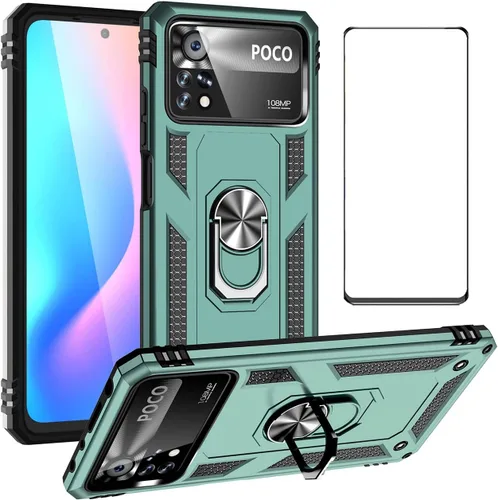 Vista 75 de Funda para Xiaomi POCO X3 NFC /X3 Pro con protector de pantalla, armadura de protección militar híbrida resistente a prueba de golpes, funda Negro