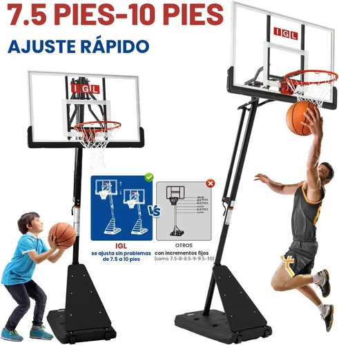 Vista 2 de IGL Aro de Baloncesto para Exteriores con Tablero Irrompible de 52 Pulgadas, Aro de Baloncesto Portátil para Exteriores de 10 Pies de Altura