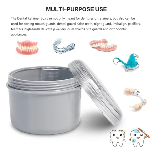 Vista 4 de Uouovo Taza de baño de dentadura grande sin fugas, estuche de retención de dentadura limpiadora, cuidado de limpieza completo para dentaduras Gris