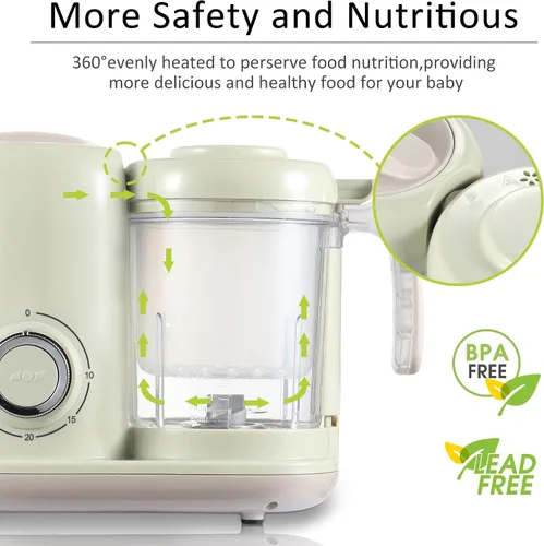 Vista 6 de AMZBABYCHEF Fabricante de Alimentos para Bebés, Procesador de Alimentos para Bebés y Vaporizador 4 en 1, Mezclador de Puré, Fabricante de Puré