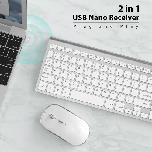 Vista 16 de JOYACCESS Combo de teclado y mouse inalámbricos, 2.4G compacto y ultra delgado teclado inalámbrico y mouse para Windows, computadora, escritorio