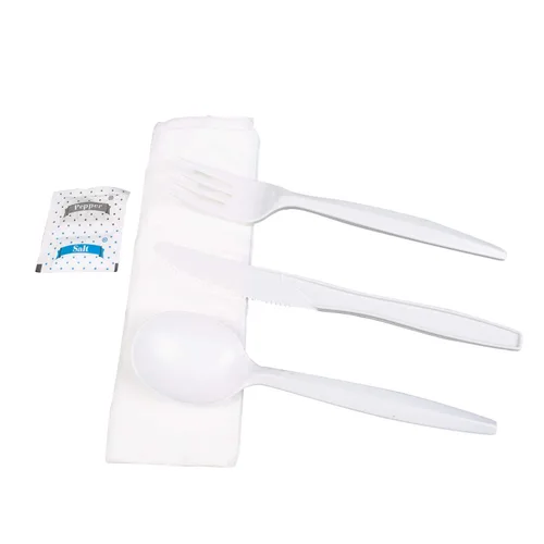 Vista 6 de Karat U2202W PP Cubiertos Kits Sal y Pimienta - Blanco (Caja de 250)