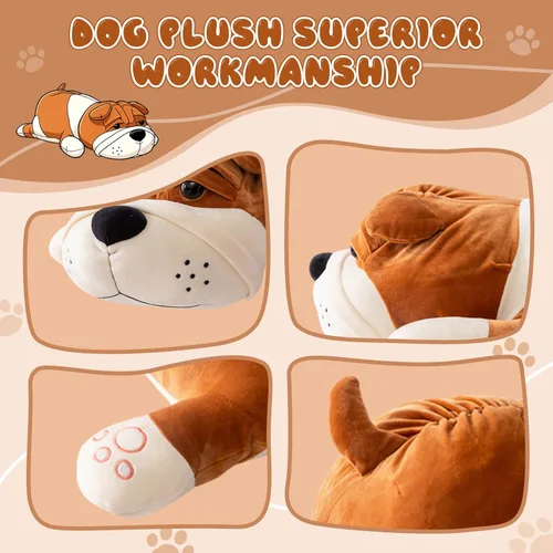 Vista 4 de Animales de peluche de perro, Bulldog de peluche marrón de 17.7 pulgadas, animales de peluche grandes, regalos de Navidad y cumpleaños para niños