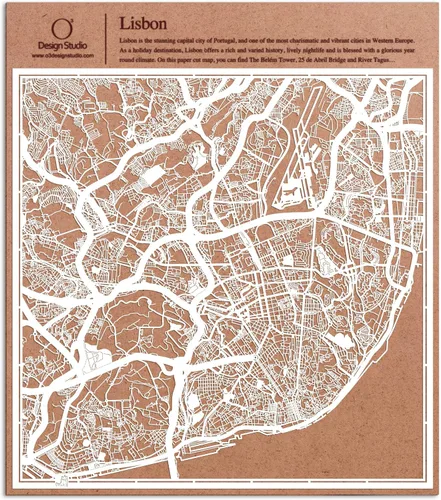 Vista 130 de O3 Design Studio Aberdeen - Mapa de papel cortado en papel blanco de 12 x 12 pulgadas