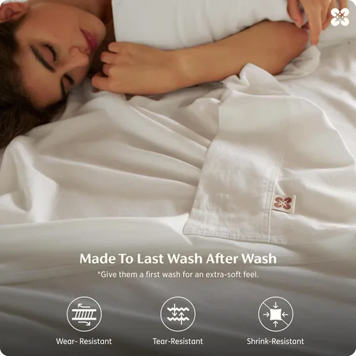 Vista 4 de Bedsure PureWoven - Sábanas de algodón orgánico 100% certificado GOTS, sábanas de tamaño matrimonial, sábanas de bolsillo profundo de 16 pulgadas