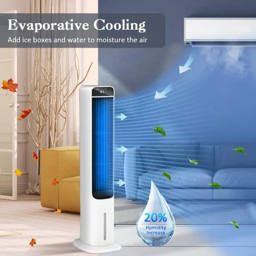 Vista 2 de Enfriador de aire evaporativo 2 en 1, ventilador portátil sin ventanas con control remoto, ventilador de refrigeración de aire con 4 paquetes