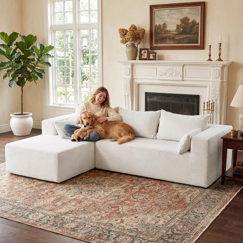 Vista 7 de Sofás seccionales sin estructura de 106 pulgadas para sala de estar, sofá modular en forma de L con asiento profundo de gran tamaño con chaise Beige