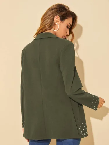 Vista 2 de WDIRARA Elegante chaqueta de manga larga para mujer con parte delantera abierta con diamantes de imitación