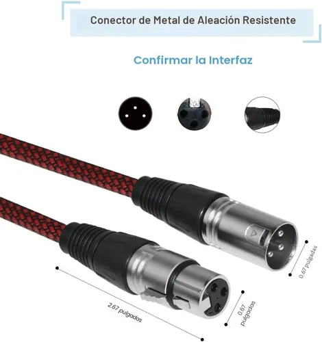 Vista 5 de Cable XLR de 6 pies macho a hembra, cable de micrófono XLR de 3 pines MIC DMX cable de conexión