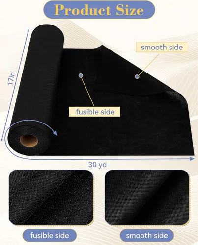 Vista 2 de FIVEIZERO Interfaz fusible para costura, 17 pulgadas x 30 yardas, tela de interfaz no tejida de peso medio, poliéster negro de una cara para coser