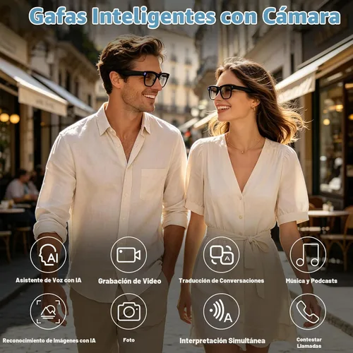 Vista 2 de Gafas inteligentes AI con cámara de 8 MP, gafas de sol de video HD 1080P