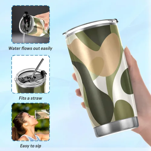 Vista 6 de Camouflage Green White Stainless Steel vacuum insulated water bottle Leak-proof Lid and Straw 20oz travel coffee mug for travel reusable vacuum