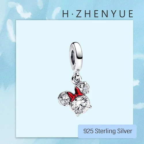Vista 30 de Dijes de plata de ley 925 de dibujos animados de pato, ratón, oso, elefante, dragón chino, cuentas colgantes para pulseras y collares, joyería