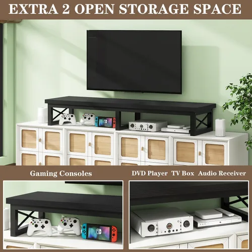 Vista 6 de IBUYKE Elevador de TV grande de 45" para TV de 32-60 pulgadas, Soporte de TV corto de sobremesa con almacenamiento y patas de acero, Escritorio