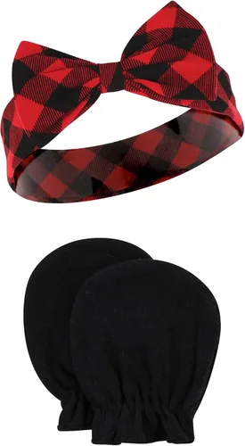 Vista 150 de Hudson Baby Conjunto de diadema de algodón y manoplas para rascar para bebé