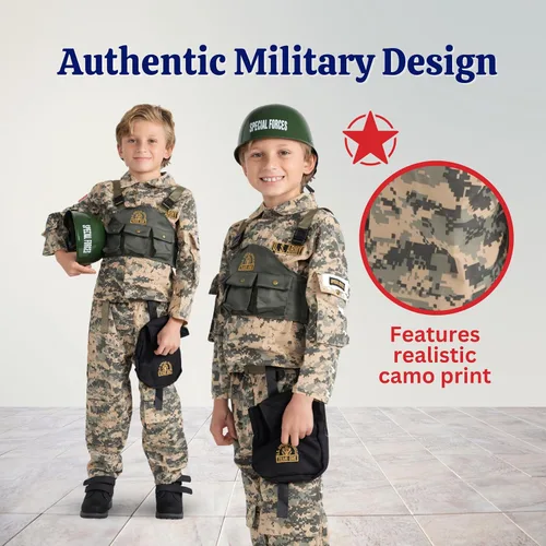 Vista 4 de Disfraz de Ejército de Dress Up America para Niños Conjunto de Soldado Militar de Fuerzas Especiales Atuendo Táctico para Niños para Halloween