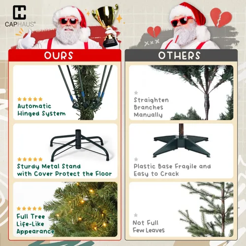 Vista 5 de Fencer Wire Árbol de Navidad Artificial Preiluminado Tipo Lápiz de 6 Pies con 250 Luces LED, Árbol de Navidad Delgado Premium con 618 Puntas