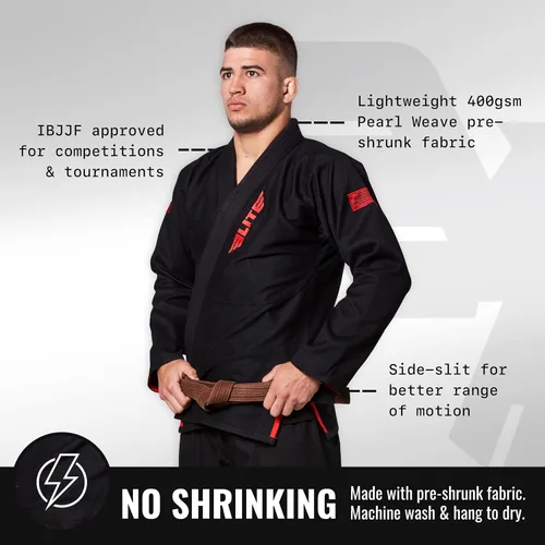 Vista 2 de Elite Sports Kimono para hombres aprobado por la IBJJF (Federación Internacional de Jiu Jitsu Brasileño) de tela pre-encogida para Jiu Jitsu