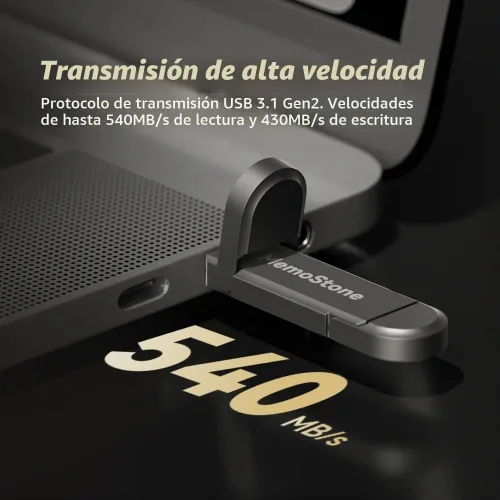Vista 2 de KingSpec MemoStone SSD externo de 512 GB, USB 3.2 Gen2 Interfaz A/C de doble tipo, hasta 540 MB/s, unidad de estado sólido portátil perfectamente