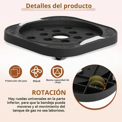 Vista 2 de iplusmile Bandeja de tanque de gas, base de cilindro de propano móvil, bandeja de soporte de tanque de propano con rueda para envío de cilindros