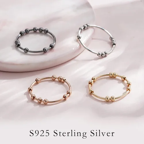 Vista 7 de Anillo de ansiedad para mujer, plata de ley S925, anillo giratorio para ansiedad, anillo de ansiedad con cuentas, anillo giratorio para aliviar
