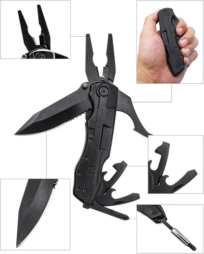 Vista 6 de RUSH DEER Multiherramienta 19 en 1 Herramientas Esenciales de Supervivencia y Alicates Multiusos - Regalo para Hombres - Kit de Herramientas