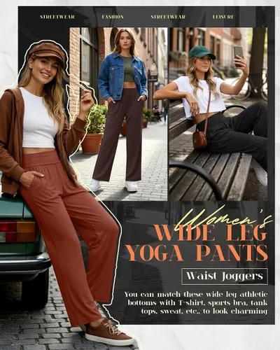 Vista 142 de Neer - Conjunto de 3 pantalones de yoga de pierna ancha para mujer - Pantalones deportivos cómodos, holgados, de cintura alta y casuales