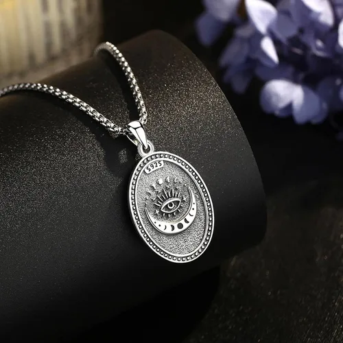 Vista 163 de EUDORA Collar de plata de ley 925 con moneda Hécate, Athena, Perséfono, Nyx, diosa de la luna triple, diosa celta, rueda de Hécate, llave, regalo