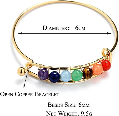 Vista 2 de Pulsera de meditación de 7 chakras con cristales de 0.236in y piedras de cristal de 0.236in