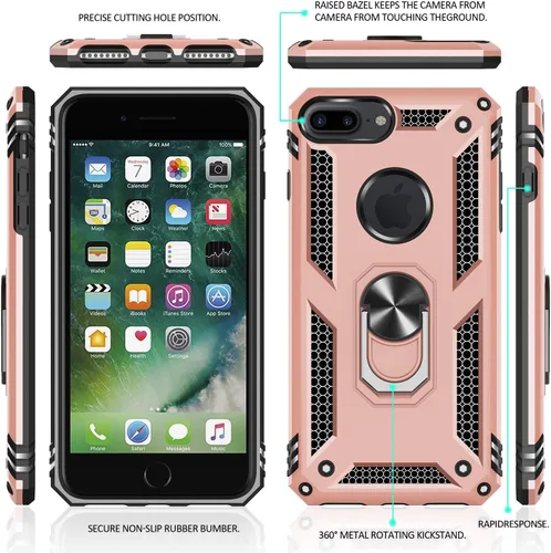 Vista 2 de Gritup Funda compatible con iPhone 6/6S/7/8 Plus con protector de pantalla HD, grado militar, a prueba de golpes, con anillo magnético para iPhone