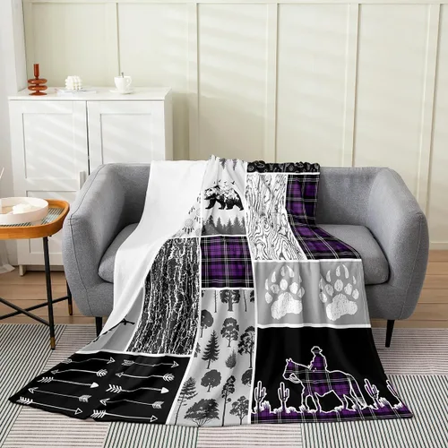 Vista 25 de Erosebridal Manta de franela de animales del bosque, 40 x 50 pulgadas, con temática de caza de osos, ciervos, lobos, manta de felpa mullida
