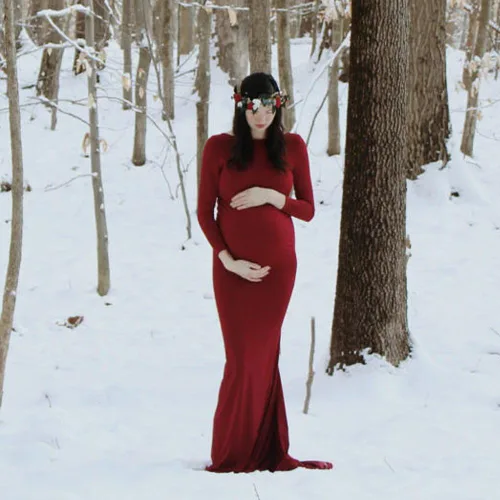 Vista 4 de Vestido elegante de maternidad para fotografía, de manga larga, ajustado, para el suelo, para baby shower, sesión de fotos