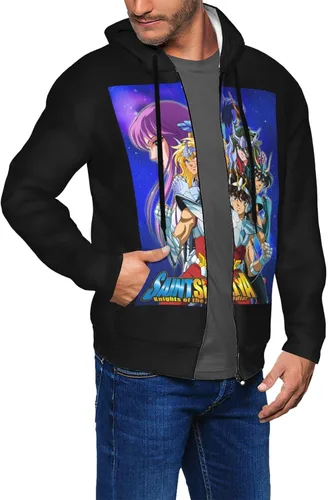 Vista 6 de Mswigs Saint Seiya - Sudadera con capucha y cremallera completa, con cordón, estampado de moda, para hombre