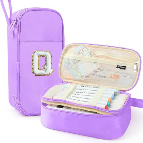 Vista 76 de Estuche Grande para Lápices, Bolsa de Lápices de Gran Capacidad, Bolsa de Lápices Personalizada con Inicial con Cremallera Suave, Múltiples