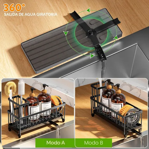 Vista 3 de Cisily Soporte de esponja negro extra grande para fregadero de cocina, organizador de fregadero con soporte alto para cepillos, organizadores