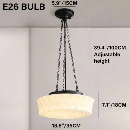 Vista 3 de Bedroom Large Pendant Lights, Nordic Retro Black Metal Ceiling Hanging Lighting with 13.8in Glass Shade, Adjustable Height E27/E26 Sockets