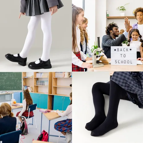 Vista 6 de Medias opacas con pies para niños pequeños, medias de microfibra elásticas, leggings de baile, uniforme escolar, 12 pares