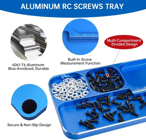 Vista 3 de Bandeja de tornillos RC de aluminio y llave de rueda de 0.669 in y llave hexagonal cruzada pequeña, juego de herramientas de reparación RC para 1/24