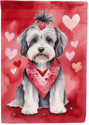 Vista 180 de Caroline's Treasures DAC5252GF Affenpinscher - Bandera de jardín con texto en inglés "My Valentine", bandera decorativa para patio exterior, patio
