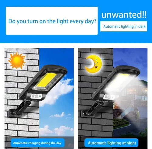 Vista 4 de Luces solares impermeables IP65 para exteriores, sensor de movimiento para valla, patio, decoración de pared, luces solares para exteriores con 3