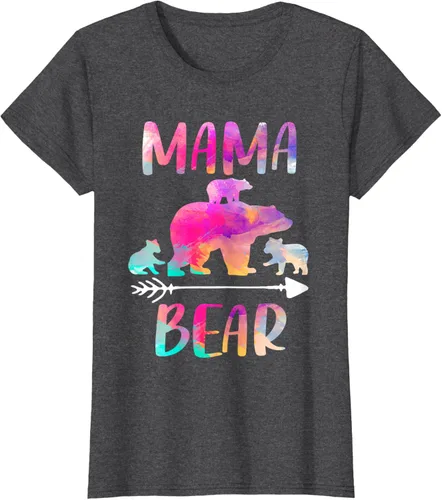 Vista 4 de Bear Matching Family Outfits, Funny Mama Bear Three Cubs T-Shirt Negro