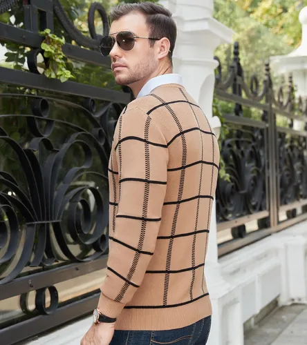 Vista 24 de MAGNIVIT Suéteres de punto de diseño básico para hombre, de algodón, suave, cuello redondo, para otoño e invierno