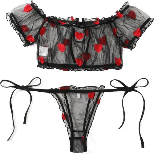 Vista 137 de Avidlove - Conjunto de brasier y braga con volantes, conjunto de lencería tipo babydoll de malla