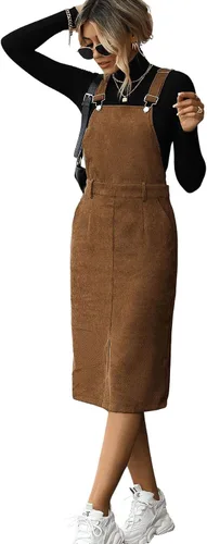 Vista 5 de OYOANGLE Vestido de pana sin mangas con dobladillo dividido para mujer