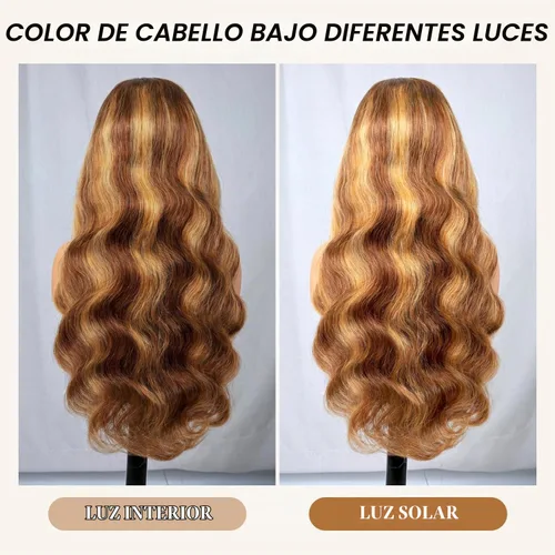 Vista 4 de Pizazz Honey Blonde Lace Front Wigs Human Hair Pre Plucked Natural Hairline 13x4 Glueless Wigs Human Hair 180 Density 4/27 Highlight Body Wave Human
