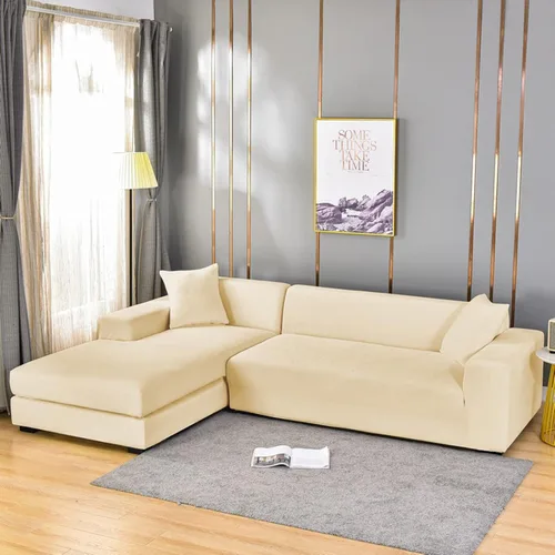 Vista 6 de Fundas de terciopelo para sofá modular, 2 fundas elásticas para sofá en forma de L, antideslizantes, suaves protectores de muebles para sofá Beige