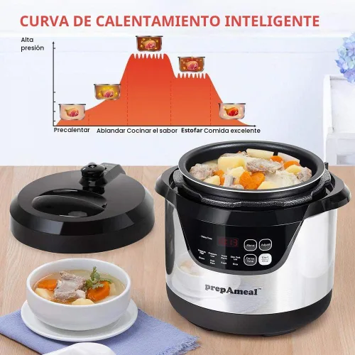 Vista 3 de Olla a presión de 3 cuartos de galón 8 en 1 olla de presión eléctrica programable multiuso con cocción lenta, arroz, vaporera, salteado, marrón