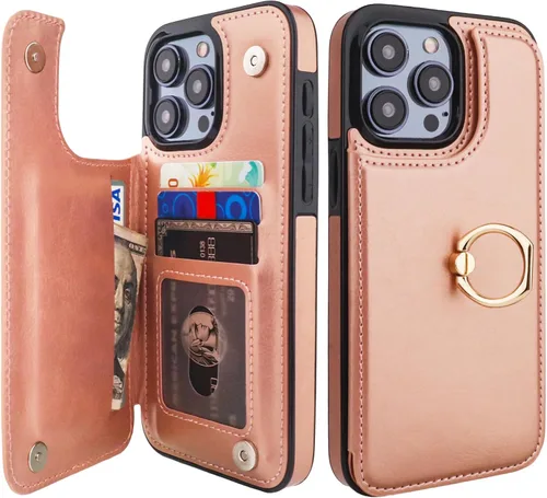 Vista 11 de ONETOP - Funda tipo cartera para iPhone 15 Pro Max con tarjetero de crédito, color negro 360° Rotation Ring Kickstand,Finger Grip,Double Magnetic