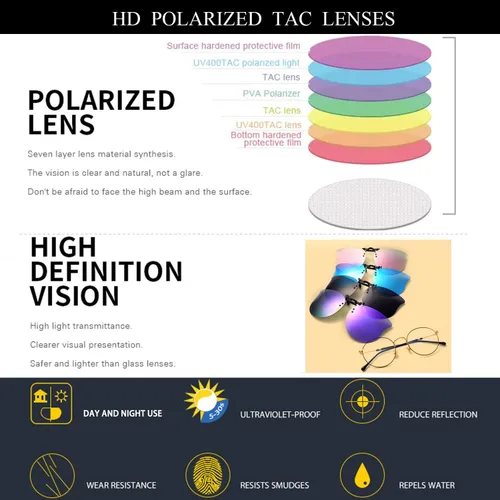 Vista 4 de Gafas de sol polarizadas con clip de ojo de gato, antirreflejos, protección UV, gafas de sol de gran tamaño sobre gafas graduadas