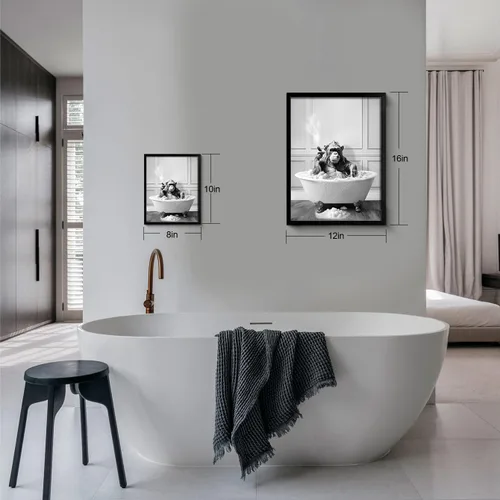 Vista 2 de Framed Wall Art for Bathroom Decor Chimpanzee in the Bathtub Wall Art Black and White Wall Art Funny for Bathroom Wall Decor Humor Posters Animals